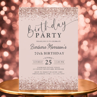 Rose Gold Glitzer Blush 70. Geburtstag Einladung