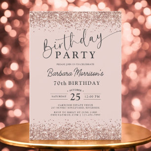 Rose Gold Glitzer Blush 70. Geburtstag Einladung