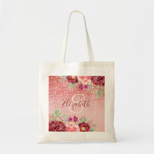 Rose Gold Glitzer Blush Burgundy Bloral Monogramm Tragetasche