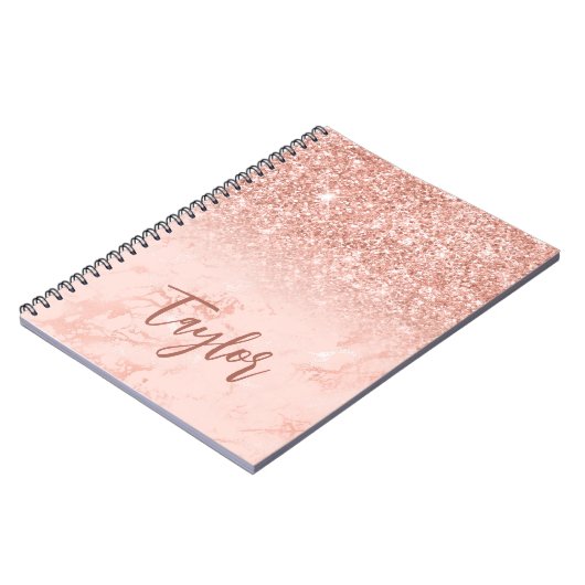 Rose Gold Glitzer Blush Foil Marmor Personalisiert Notizblock (Linke Seite)