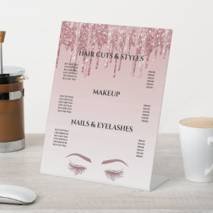 Rose Gold Glitzer Blush Hair Makeup Salon Preis Pe Sockelschild