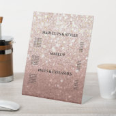 Rose Gold Glitzer Blush Hair Makeup Salon Preis Sockelschild (In SItu)