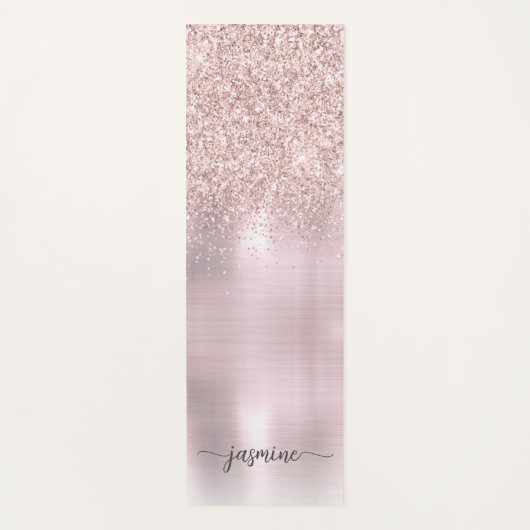 Rose Gold Glitzer Blush Metallic Monogram Script Y Yogamatte (Vorderseite)