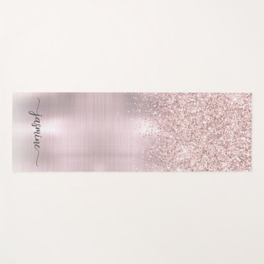 Rose Gold Glitzer Blush Metallic Monogram Script Y Yogamatte (Vorderseite (Horizontal))