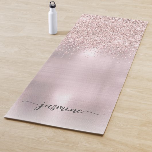 Rose Gold Glitzer Blush Metallic Monogram Script Y Yogamatte (Beispiel)