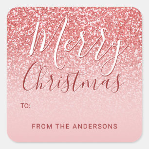 Rose Gold Glitzer Blush Ombre Frohe Weihnachtsgesc Quadratischer Aufkleber