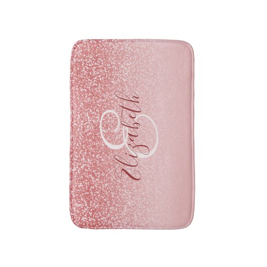 Rose Gold Glitzer Blush Ombre Monogram Badematte (Vorderseite Vertikal)