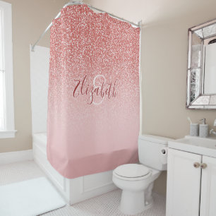 Rose Gold Glitzer Blush Ombre Monogram Duschvorhang