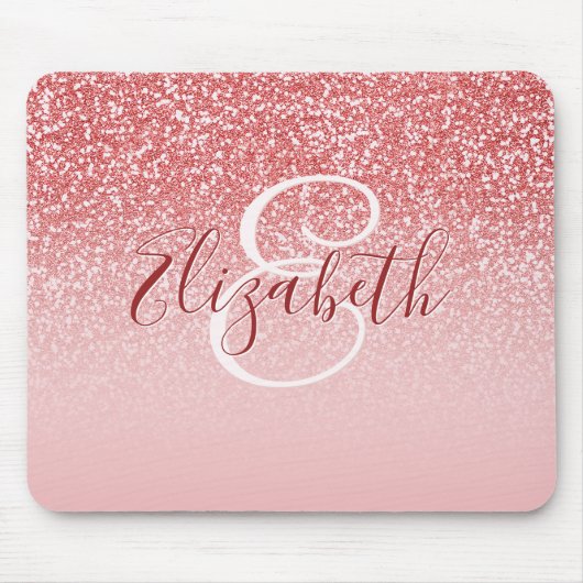 Rose Gold Glitzer Blush Ombre Monogram Mousepad (Vorne)