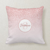 Rose Gold Glitzer Blush Ombre Round Monogram