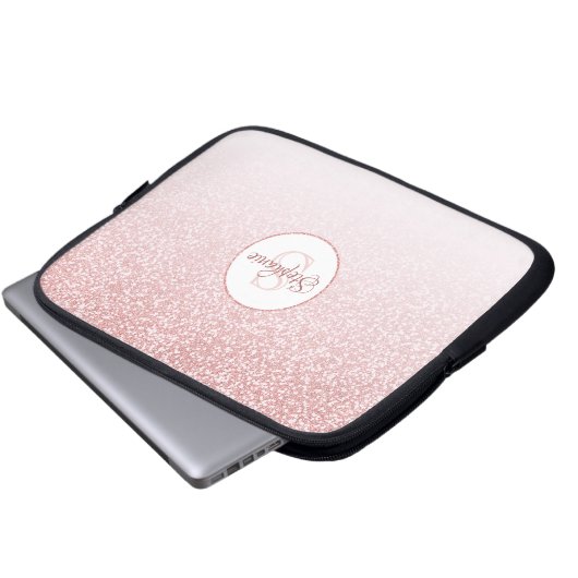 Rose Gold Glitzer Blush Ombre Round Monogram Laptopschutzhülle (Vorne Knopf)