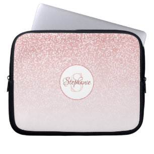 Rose Gold Glitzer Blush Ombre Round Monogram Laptopschutzhülle