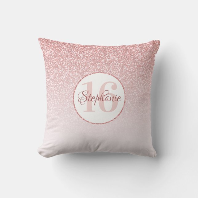 Rose Gold Glitzer Blush Ombre Sweet 16 Geburtstag Kissen (Vorderseite)
