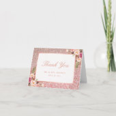 Rose Gold Glitzer Blush Pink Floral Vielen Dank Dankeskarte (Vorderseite)