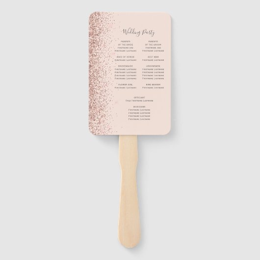 Rose Gold Glitzer Blush Pink Hochzeitsprogramm Fächer (Rückseite)
