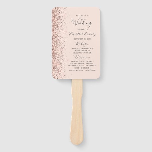 Rose Gold Glitzer Blush Pink Hochzeitsprogramm Fächer (Vorderseite)