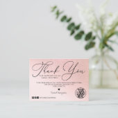 Rose Gold Glitzer Blush Pink Kunde Vielen Dank Visitenkarte (Stehend Vorderseite)