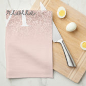 Rose Gold Glitzer Blush Pink Monogram Girl Geschirrtuch (Viertel Falte)