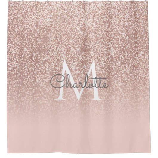 Rose Gold Glitzer Blush Pink Monogram Girl Script Duschvorhang (Vorderseite)