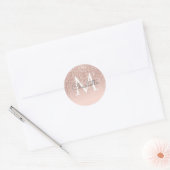Rose Gold Glitzer Blush Pink Monogram Girl Script Runder Aufkleber (Umschlag)