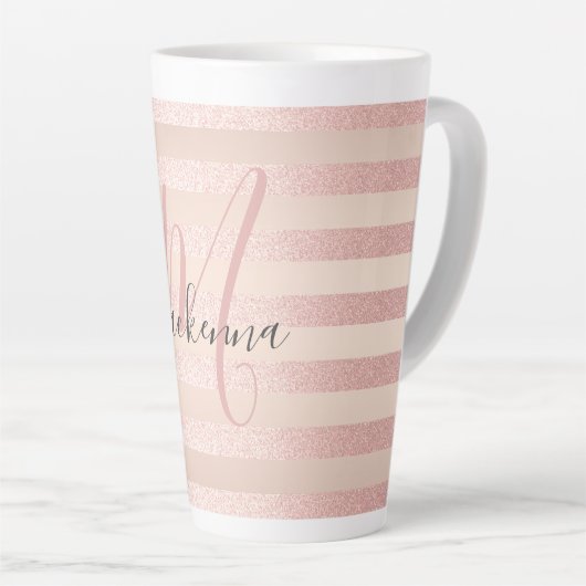 Rose Gold Glitzer Blush Pink Monogram Script Girl Milchtasse (Rechte Ecke)
