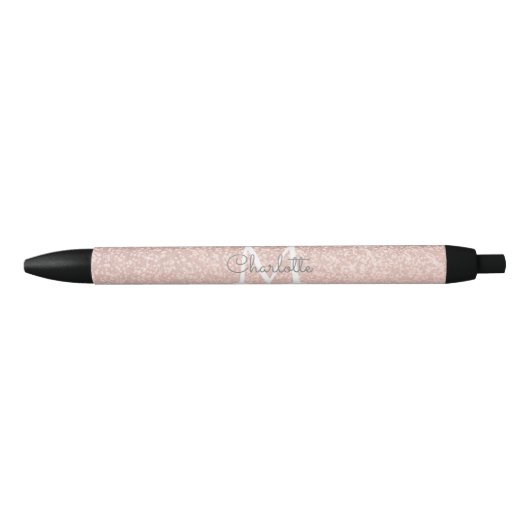 Rose Gold Glitzer Blush Pink Monogram Script Kugelschreiber (Vorderseite)