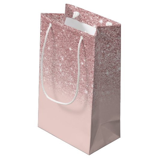 Rose Gold Glitzer Blush Pink Ombre Kleine Geschenktüte (Rückseite Schrägansicht)