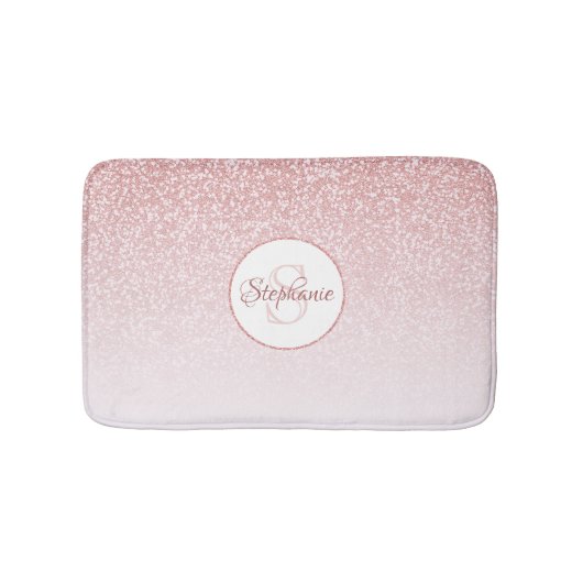 Rose Gold Glitzer Blush Pink Ombre Monogram Badematte (Vorderseite)