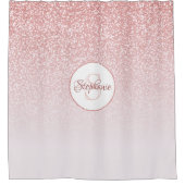 Rose Gold Glitzer Blush Pink Ombre Monogram Duschvorhang (Vorderseite)