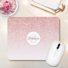 Rose Gold Glitzer Blush Pink Ombre Monogram Mousepad
