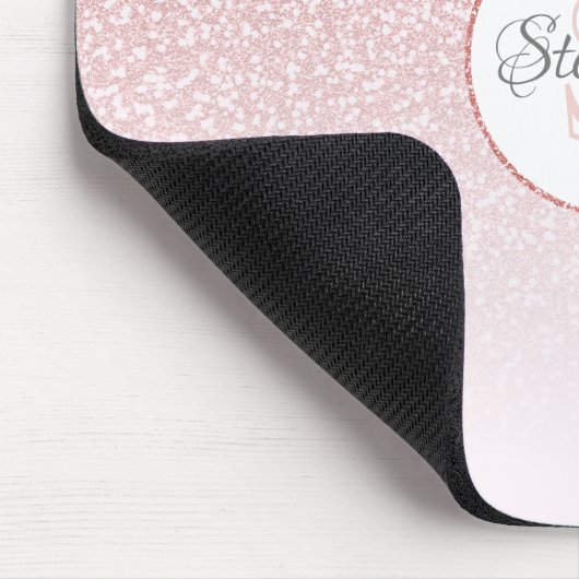 Rose Gold Glitzer Blush Pink Ombre Monogram Name Mousepad (Ecke)