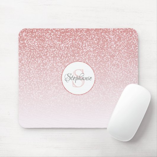 Rose Gold Glitzer Blush Pink Ombre Monogram Name Mousepad (Mit Mouse)