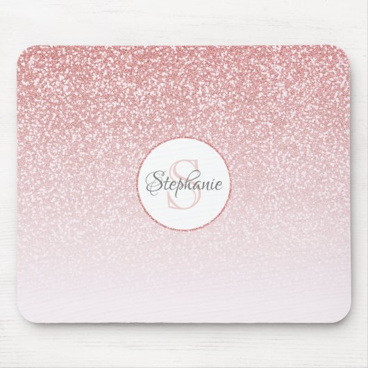 Rose Gold Glitzer Blush Pink Ombre Monogram Name Mousepad (Vorne)