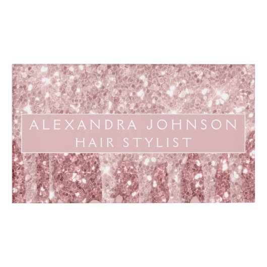 Rose Gold Glitzer | Blush Pink Sparkle Modern Namenschild (Vorderseite)