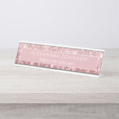 Rose Gold Glitzer | Blush Pink Sparkle Modern Schreibtischnamensplakette (Vorderseite )