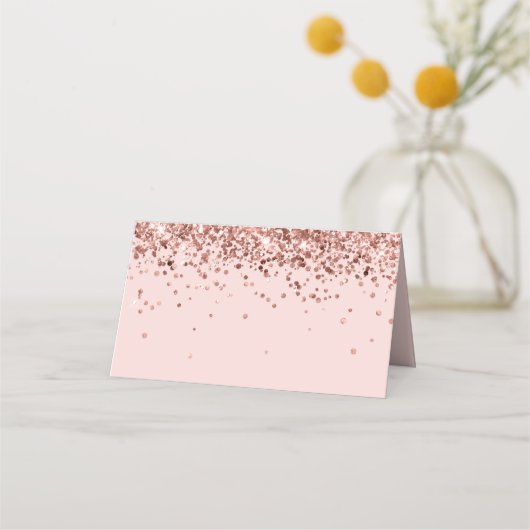 Rose Gold Glitzer Blush Platzkarte (Vorderseite)