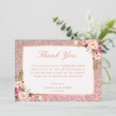 Rose Gold Glitzer Blush Rosa Floral Vielen Dank Dankeskarte (Stehend Vorderseite)