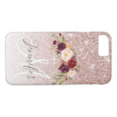 Rose Gold Glitzer Blütenmonogramm Case-Mate iPhone Hülle (Rückseite (Horizontal))