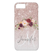 Rose Gold Glitzer Blütenmonogramm Case-Mate iPhone Hülle (Rückseite)