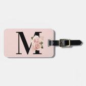 Rose Gold Glitzer Blütenrot und Schwarz Monogramm Gepäckanhänger (Vorderseite horizontal)