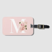 Rose Gold Glitzer Blütenröte und Weißes Monogramm Gepäckanhänger (Vorderseite (Horizontal))