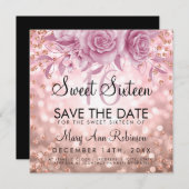 Rose Gold Glitzer Blütensüß 16 Save the Date Einladung (Vorne/Hinten)