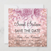 Rose Gold Glitzer Blütensüß 16 Save the Date Einladung (Vorderseite)