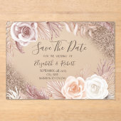 Rose Gold Glitzer Boho Blume Ombre Save the Date Acryleinladungen (Vorderseite)