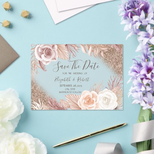 Rose Gold Glitzer Boho Blume Ombre Save the Date Acryleinladungen (In Situ (Hochzeit))