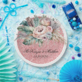 Rose Gold Glitzer Boho Florals Feathers Wedding Pappteller (Party)