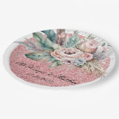 Rose Gold Glitzer Boho Florals Feathers Wedding Pappteller (Schrägansicht)