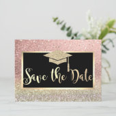 Rose Gold Glitzer Bokeh Abschluss Save the Date (Stehend Vorderseite)
