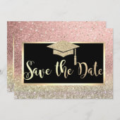 Rose Gold Glitzer Bokeh Abschluss Save the Date (Vorne/Hinten)