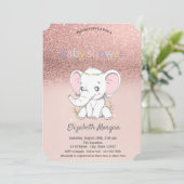 Rose Gold Glitzer Bokeh, Baby Elephant Baby Showro Einladung (Stehend Vorderseite)